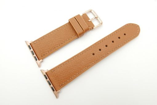 22mm/20mm Honey Brown Genuine EPSOM Calf Leather Watch Strap for Apple Watch 42mm #WT2382