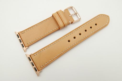 22mm/20mm Beige Genuine Vegtan Calf Leather Watch Strap for Apple Watch 38mm #WT2408