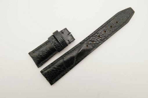 21mm/18mm Black Genuine Ostrich Skin Leather Watch Strap Deployment Band for IWC #WT2726