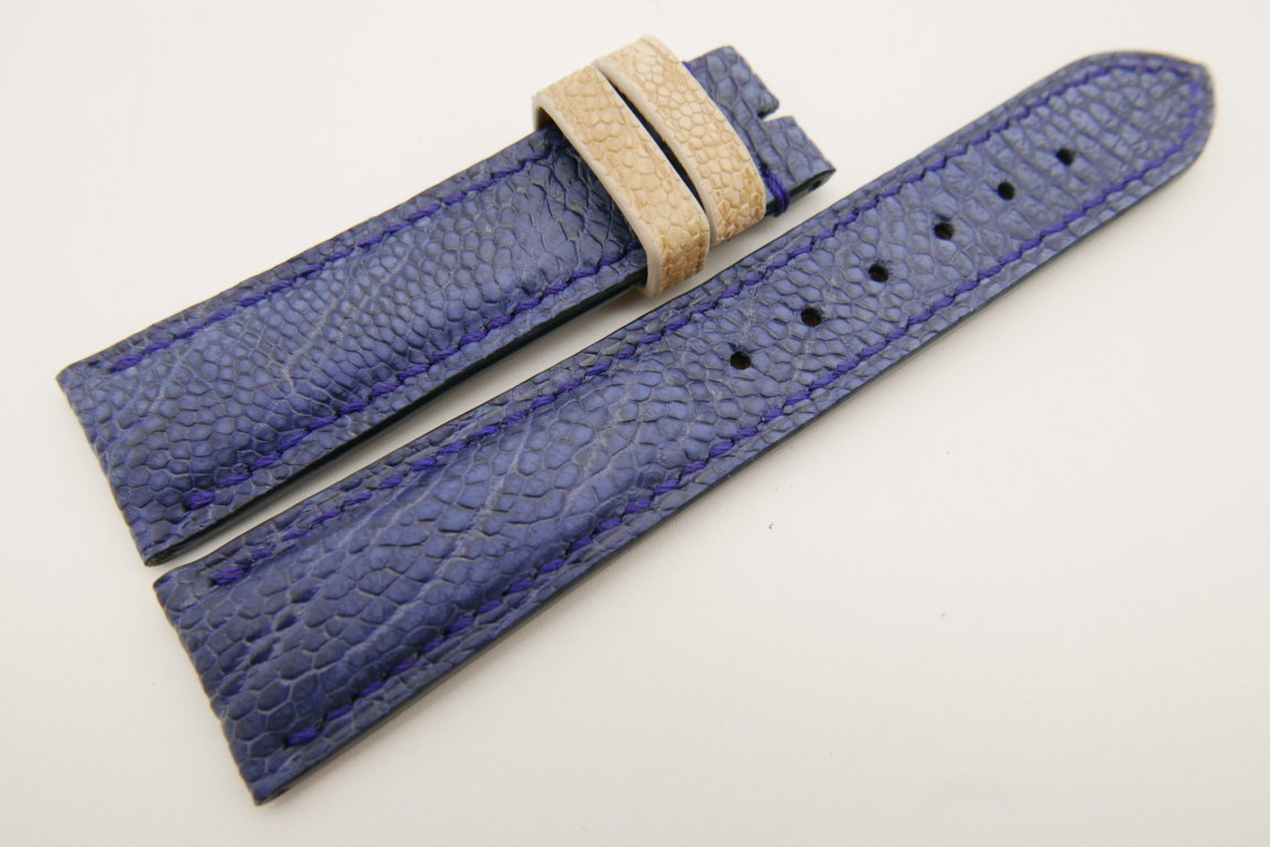 20mm/18mm Blue Genuine OSTRICH Skin Leather Watch Strap #WT3474
