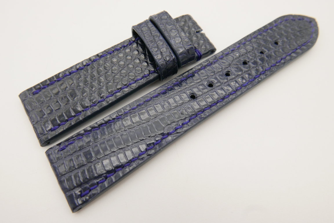 22mm/20mm Dark Navy Blue Genuine LIZARD Skin Leather Watch Strap #WT3406