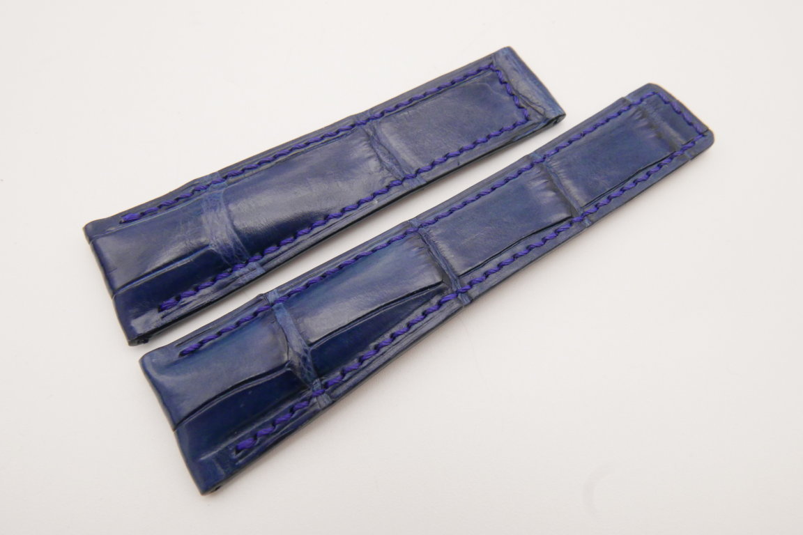 22mm/18mm Navy Blue Genuine CROCODILE Skin Leather Deployment Strap For Tag Heuer #WT3629