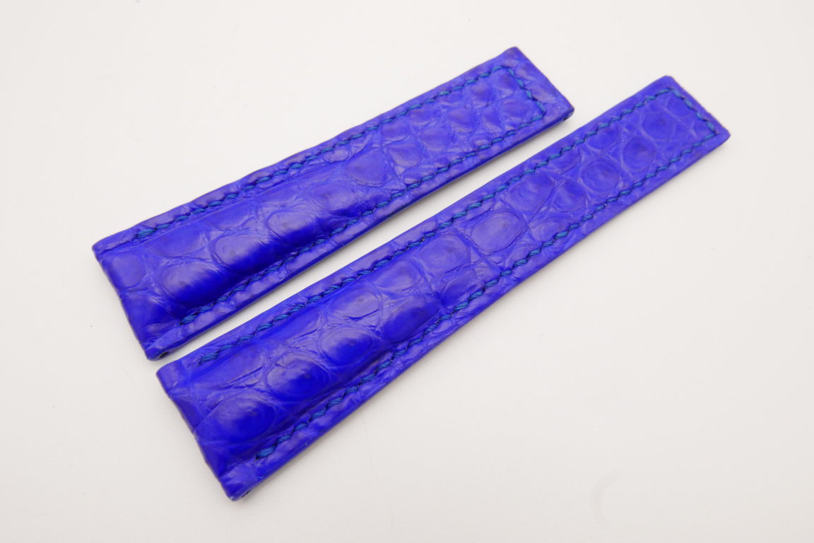 22mm/18mm Cobalt Blue Genuine CROCODILE Skin Leather Deployment Strap For Tag Heuer #WT3633