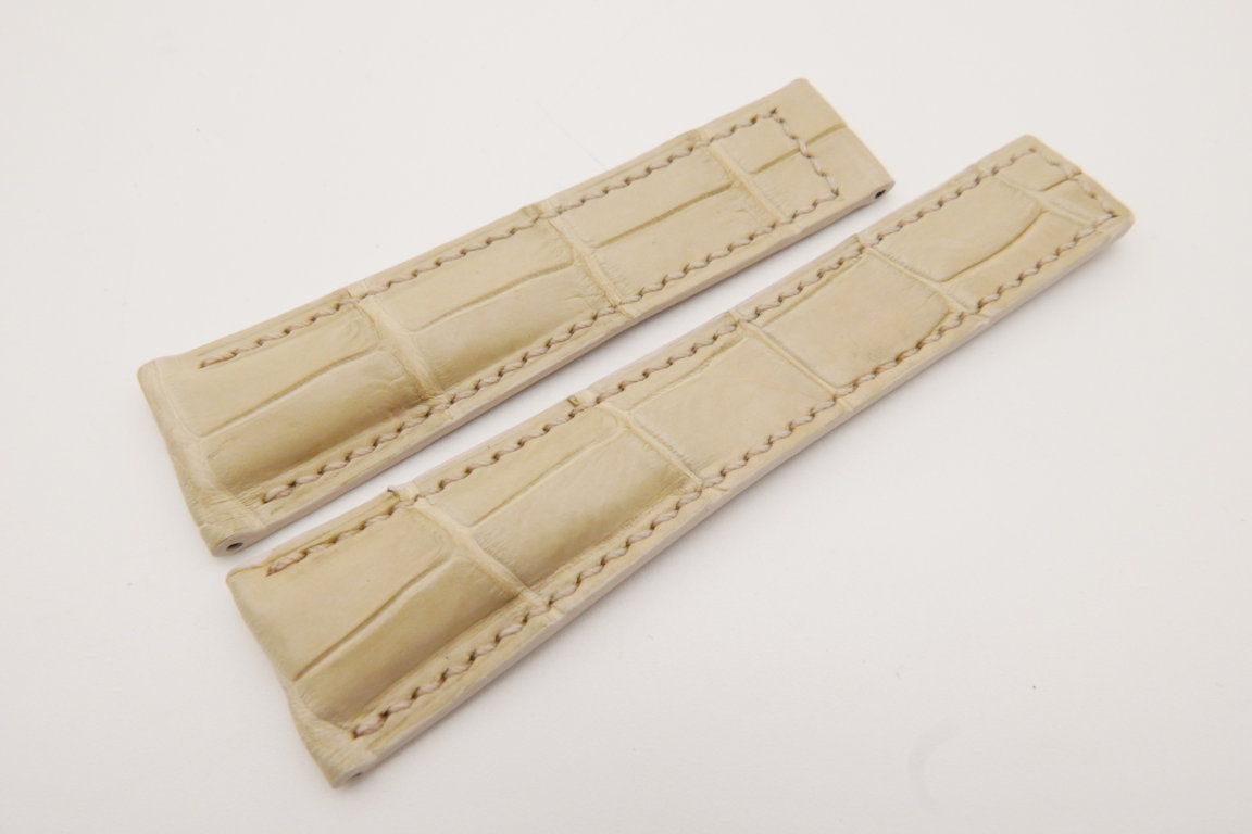 22mm/18mm Cream Genuine CROCODILE Skin Leather Deployment Strap For Tag Heuer #WT3651