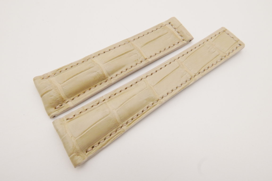 22mm/18mm Cream Genuine CROCODILE Skin Leather Deployment Strap For Tag Heuer #WT3652