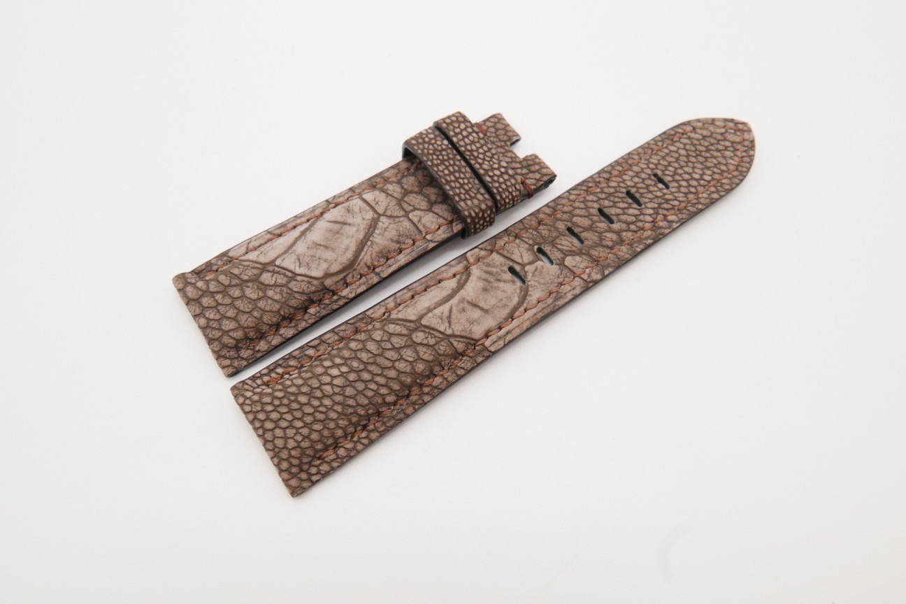 22mm/20mm Light Brown Genuine OSTRICH Skin Leather Stonewash Watch Strap for Panerai #WT3714