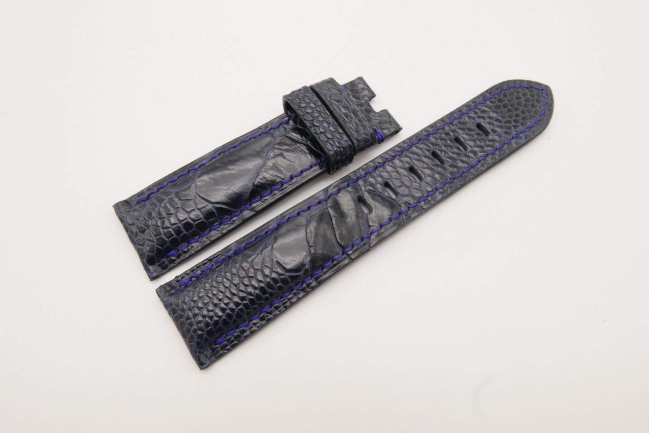 22mm/20mm Dark Navy Blue Genuine OSTRICH Skin Leather Watch Strap for Panerai #WT3718