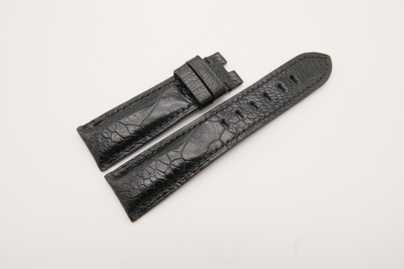 22mm/20mm Black Genuine OSTRICH Skin Leather Watch Strap for Panerai #WT3720