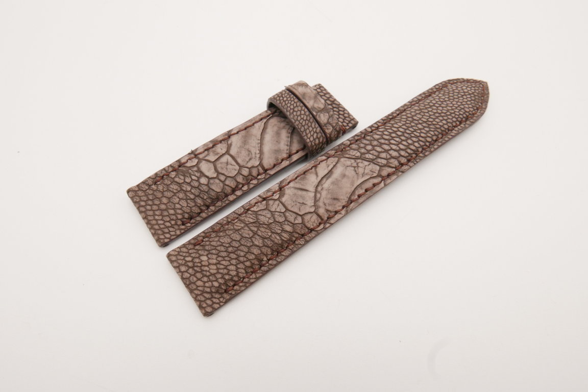 21mm/20mm Brown Genuine OSTRICH Skin Leather Stonewash Watch Strap #WT3748