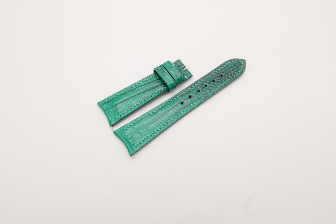 21mm/18mm Jade Green Genuine LIZARD Skin Leather Curved End Watch Strap For JLC #WT3826