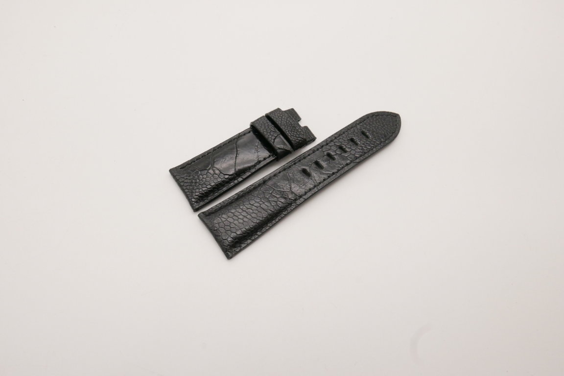 26mm/22mm Black Genuine Ostrich Skin Leather Watch Strap for PANERAI #WT3952