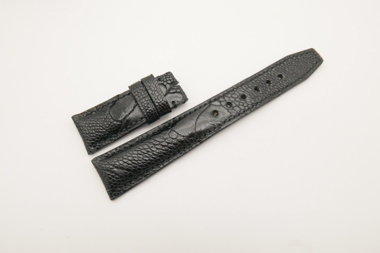 21mm/18mm Black Genuine OSTRICH Skin Leather Deployment Strap for IWC #WT4402