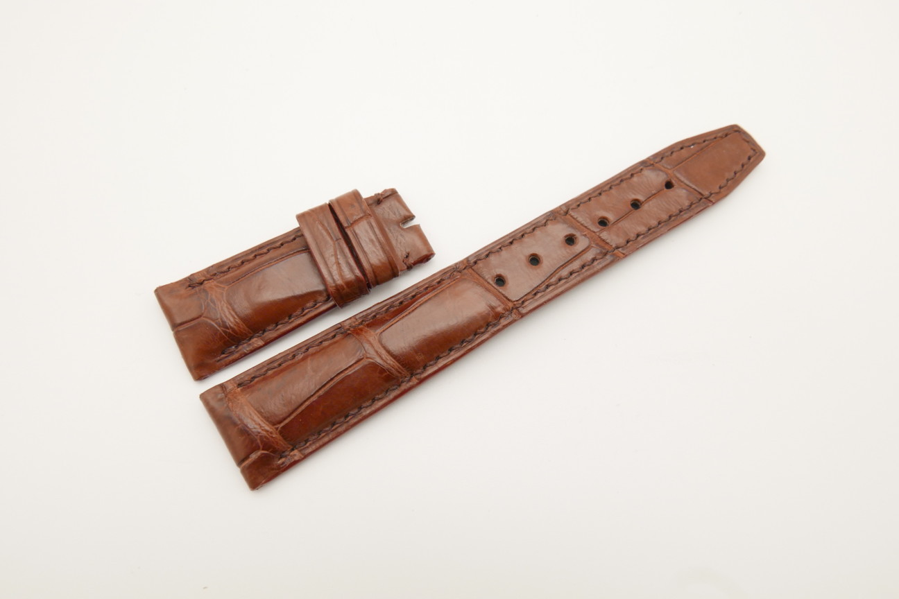 21mm/18mm Red Brown Genuine CROCODILE Skin Leather Deployment Strap for IWC #WT4435