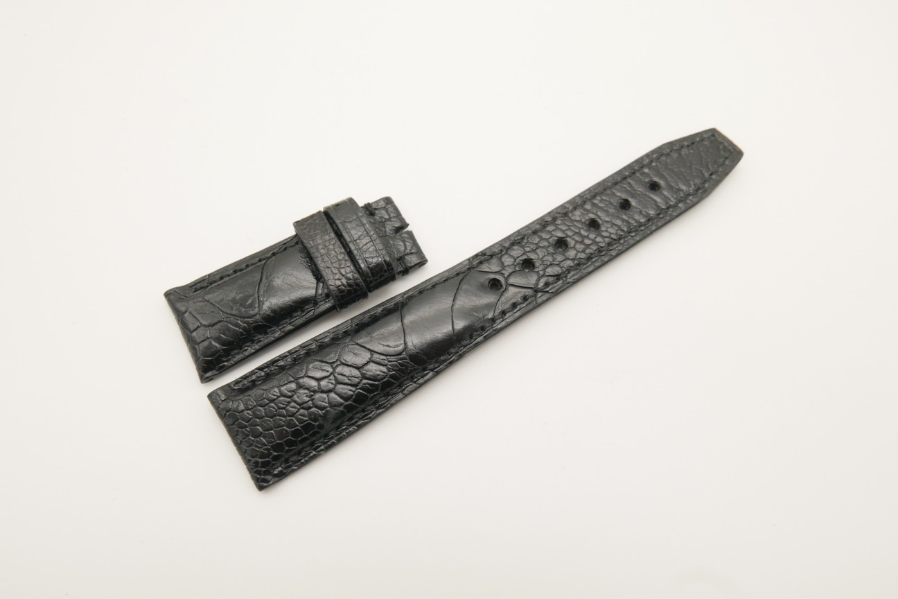 22mm/18mm Black Genuine OSTRICH Skin Leather Deployment Strap for IWC #WT4451