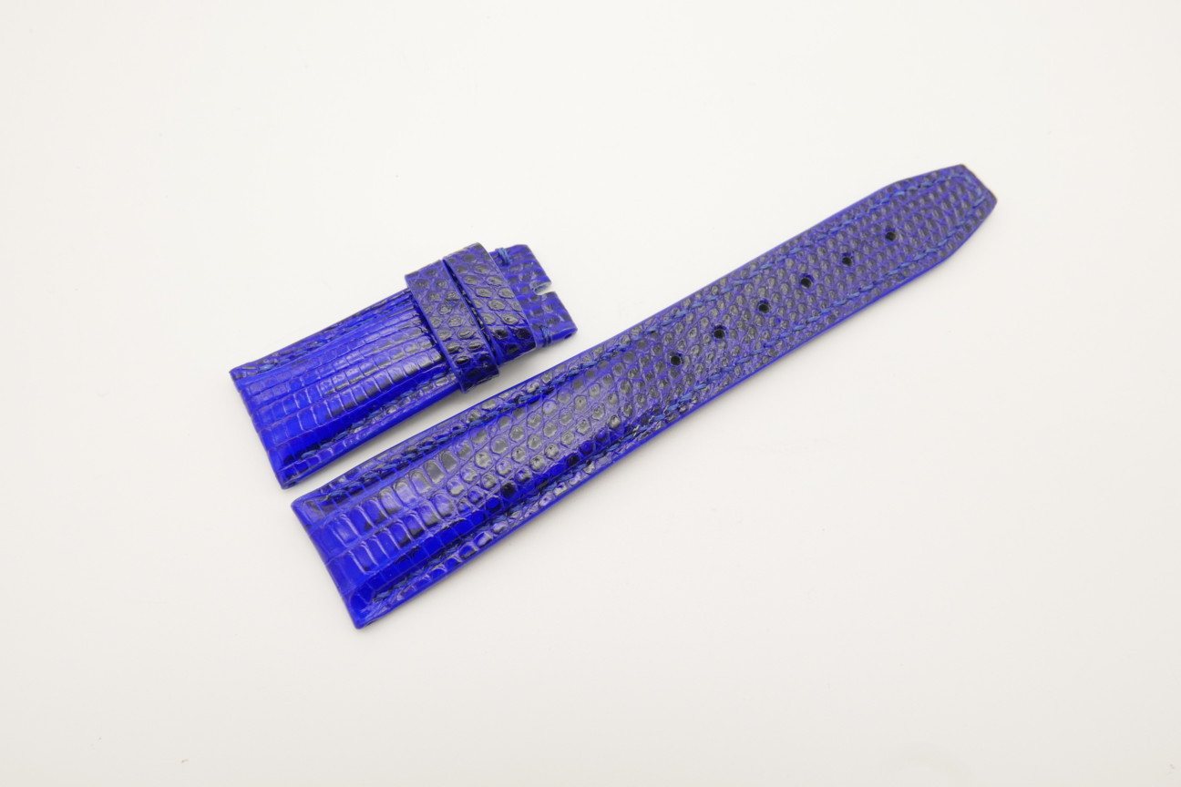 22mm/18mm Cobalt Blue Genuine Lizard Skin Leather Deployment Strap for IWC #WT4459