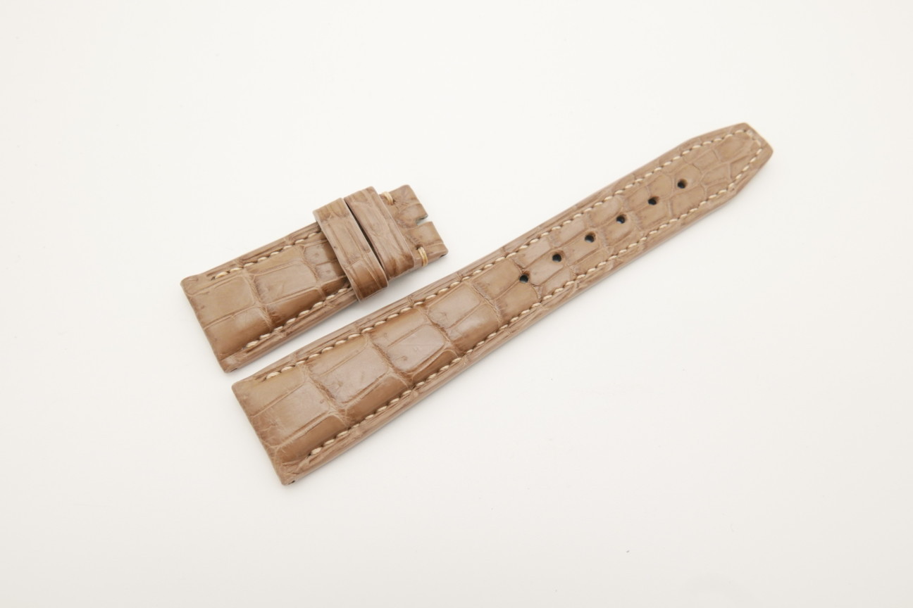 22mm/18mm Light Brown Genuine Crocodile Skin Leather Deployment Strap for IWC #WT4473