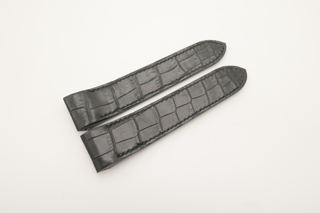 23mm Black Genuine Crocodile Skin Leather Deployment Strap for Cartier Santos #WT4480