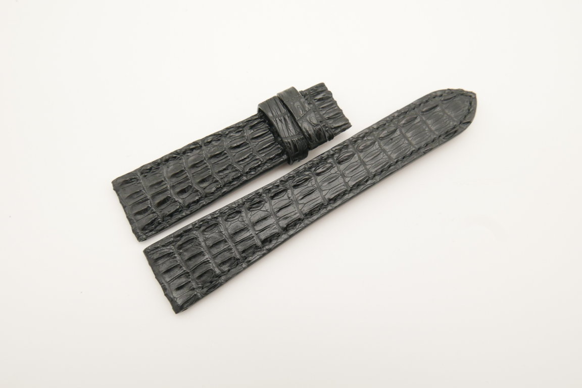21mm/18mm Black Baby HORNBACK Genuine CROCODILE Skin Leather Watch Strap #WT4520