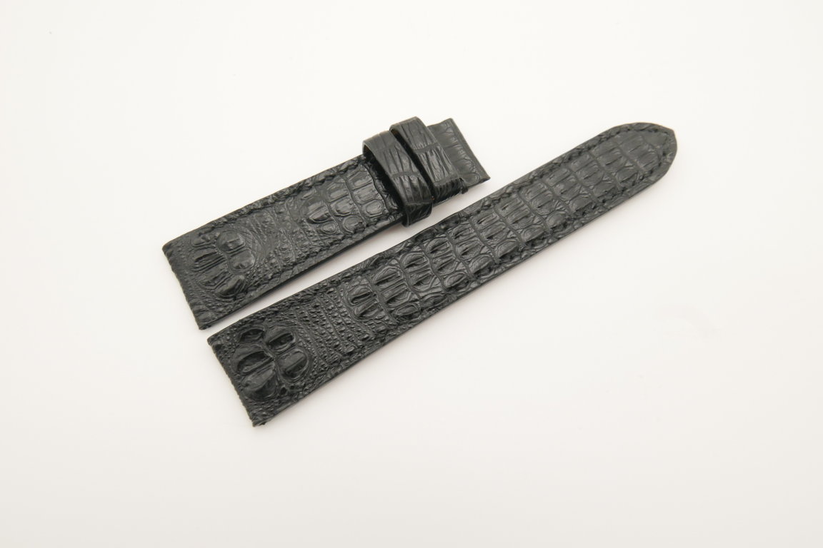 21mm/18mm Black Genuine Baby HORNBACK CROCODILE Skin Leather Watch Strap #WT4521