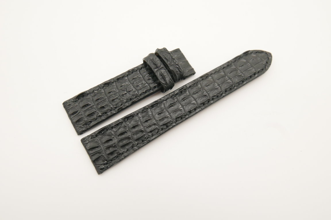 20mm/18mm Black Genuine Baby HORNBACK CROCODILE Skin Leather Watch Strap #WT4525