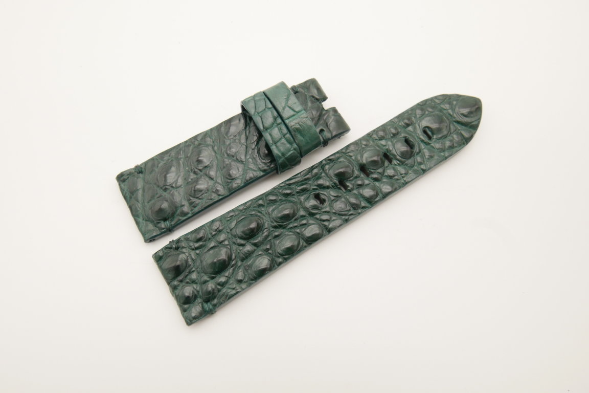 24mm/22mm Dark Green Genuine HORNBACK CROCODILE Skin Leather Watch Strap for Panerai #WT4543