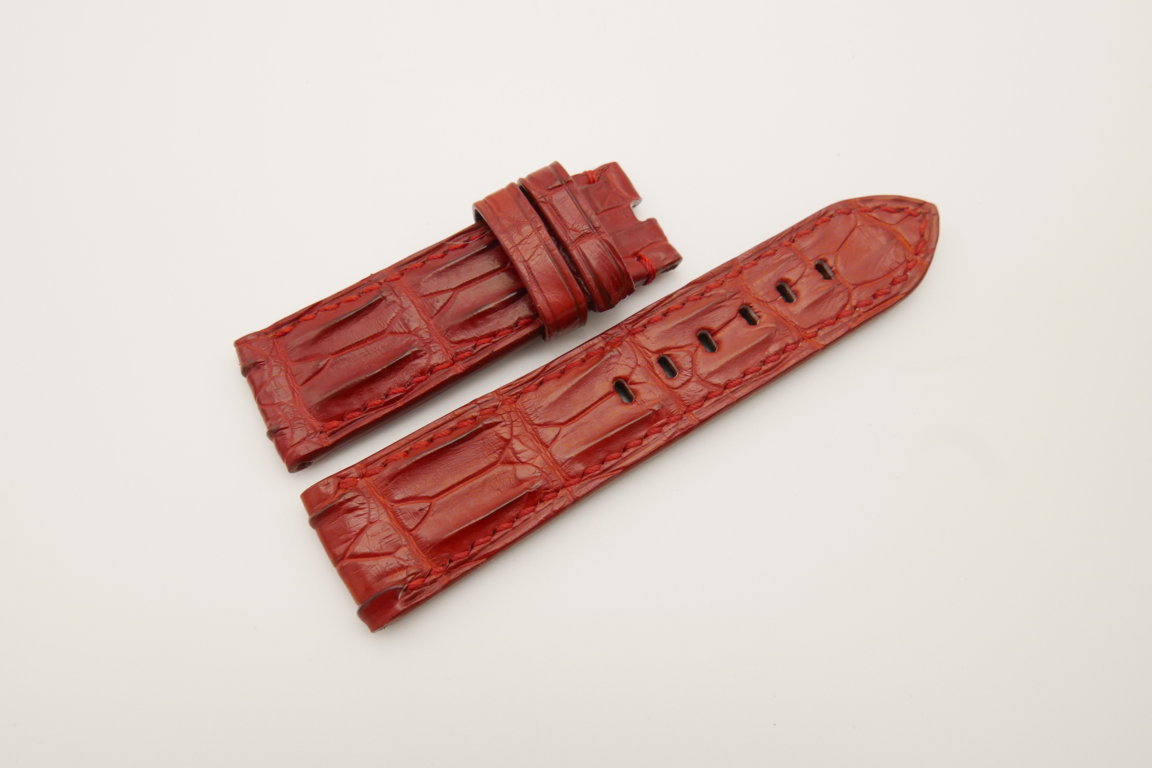 24mm/22mm Red Genuine HORNBACK CROCODILE Skin Leather Watch Strap for Panerai #WT4549