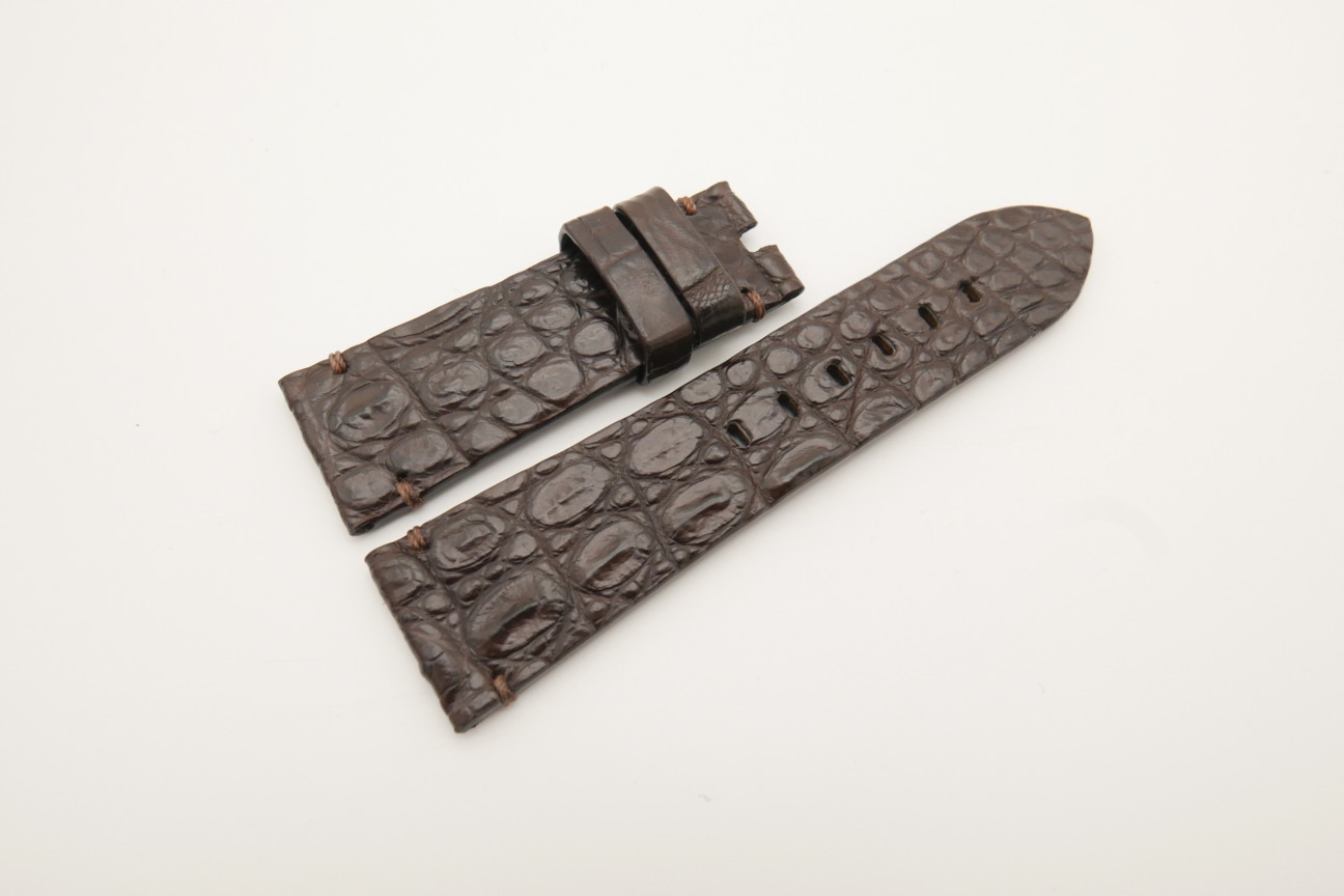 26mm/22mm Dark Brown Genuine HORNBACK CROCODILE Skin Leather Watch Strap for Panerai #WT4573