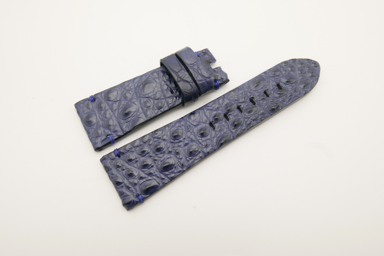 26mm/22mm Dark Navy Blue Genuine HORNBACK CROCODILE Skin Leather Watch Strap for Panerai #WT4578