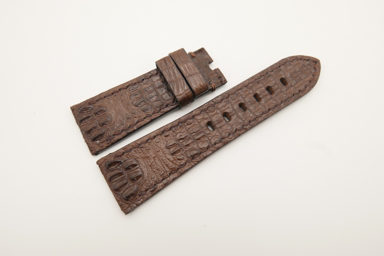 26mm/22mm Brown Genuine HORNBACK CROCODILE Skin Leather Watch Strap for Panerai #WT4580