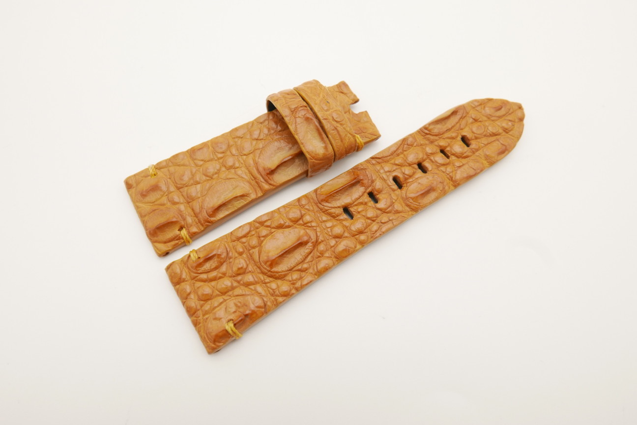 26mm/22mm Tan Brown Genuine HORNBACK CROCODILE Skin Leather Watch Strap for Panerai #WT4584
