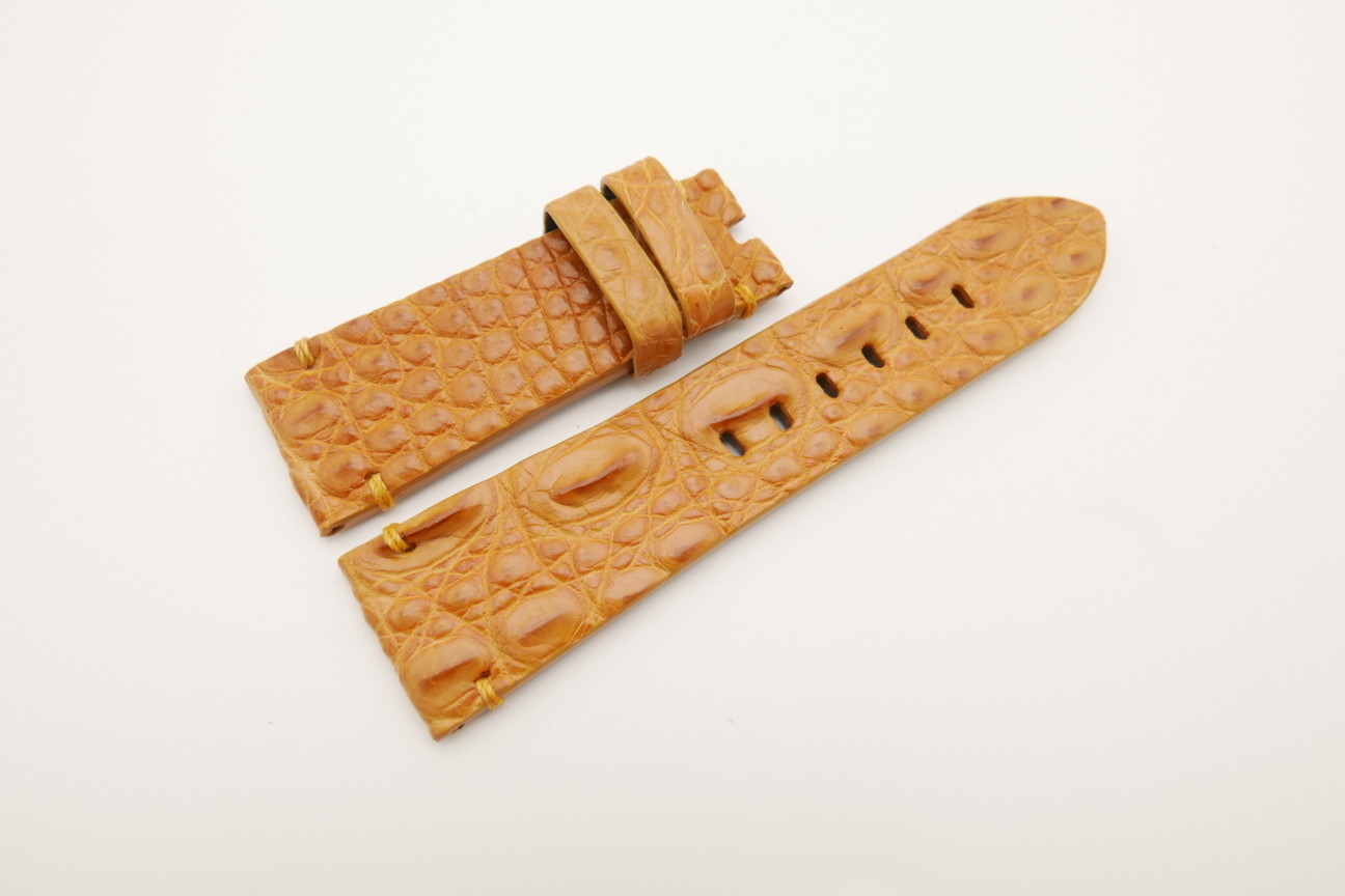 26mm/22mm Tan Brown Genuine HORNBACK CROCODILE Skin Leather Watch Strap for Panerai #WT4585