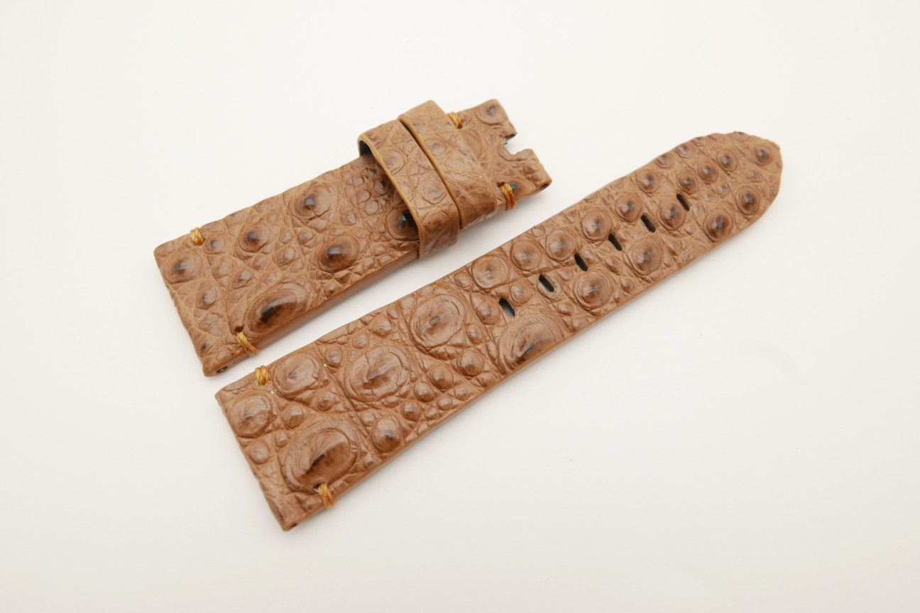 26mm/22mm Light Brown Genuine HORNBACK CROCODILE Skin Leather Watch Strap for Panerai #WT4589