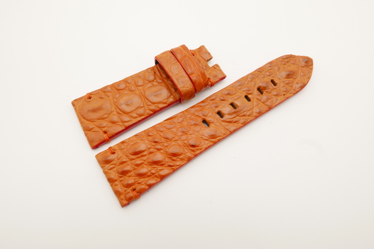 26mm/22mm Orange Genuine HORNBACK CROCODILE Skin Leather Watch Strap for Panerai #WT4593