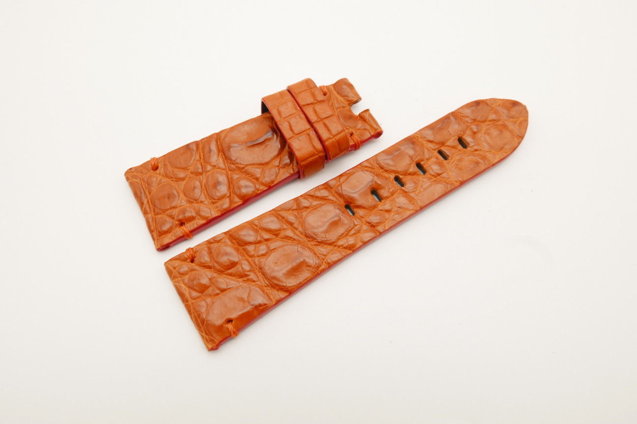 26mm/22mm Orange Genuine HORNBACK CROCODILE Skin Leather Watch Strap for Panerai #WT4594