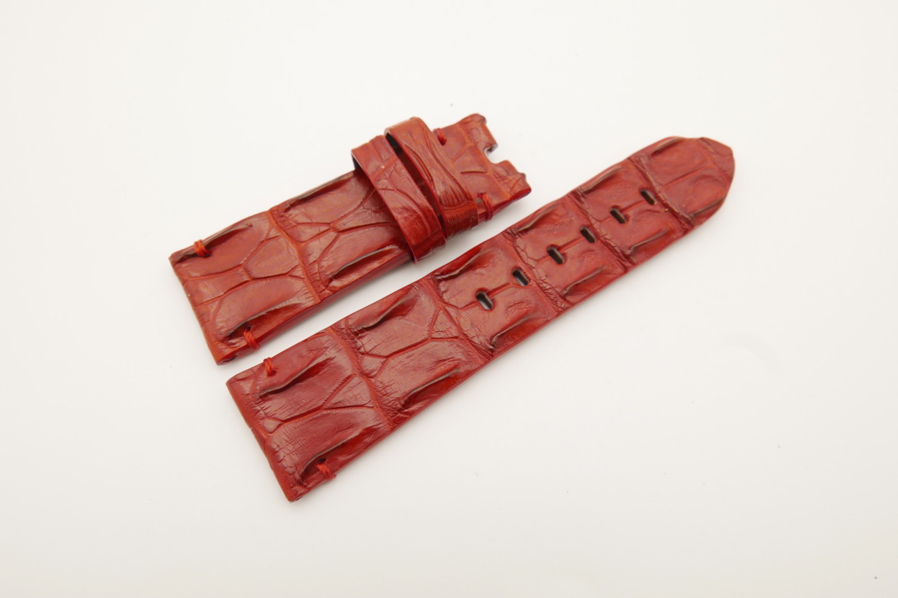 26mm/22mm Dark Red Genuine HORNBACK CROCODILE Skin Leather Watch Strap for Panerai #WT4595