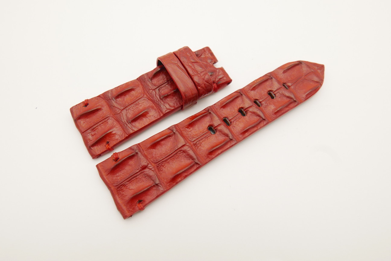 26mm/22mm Dark Red Genuine HORNBACK CROCODILE Skin Leather Watch Strap for Panerai #WT4596