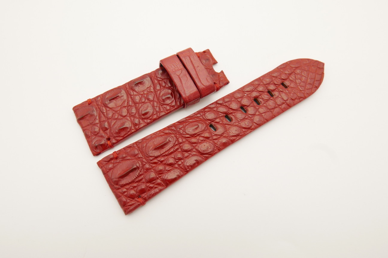 26mm/22mm Dark Red Genuine HORNBACK CROCODILE Skin Leather Watch Strap for Panerai #WT4597