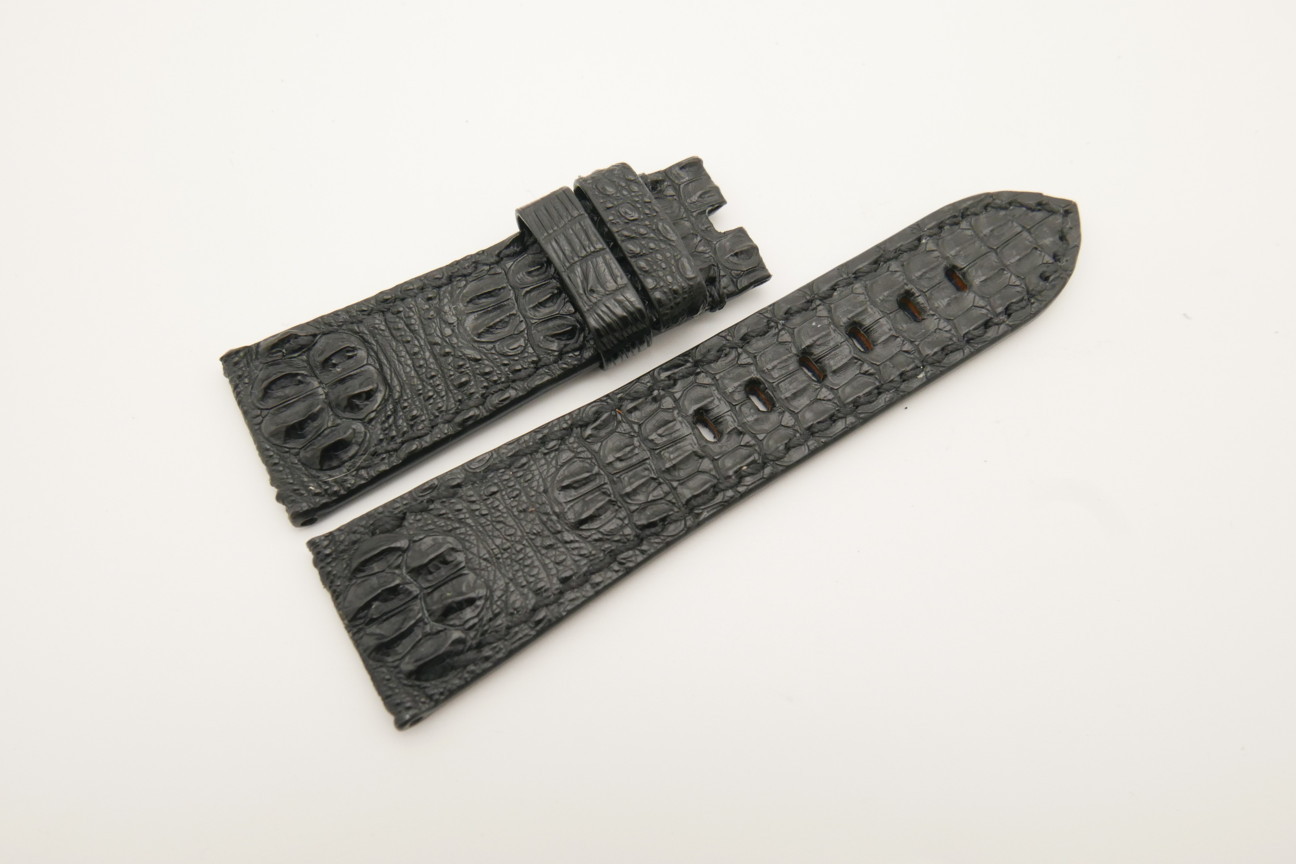 26mm/22mm Black Genuine HORNBACK CROCODILE Skin Leather Watch Strap for Panerai #WT4601
