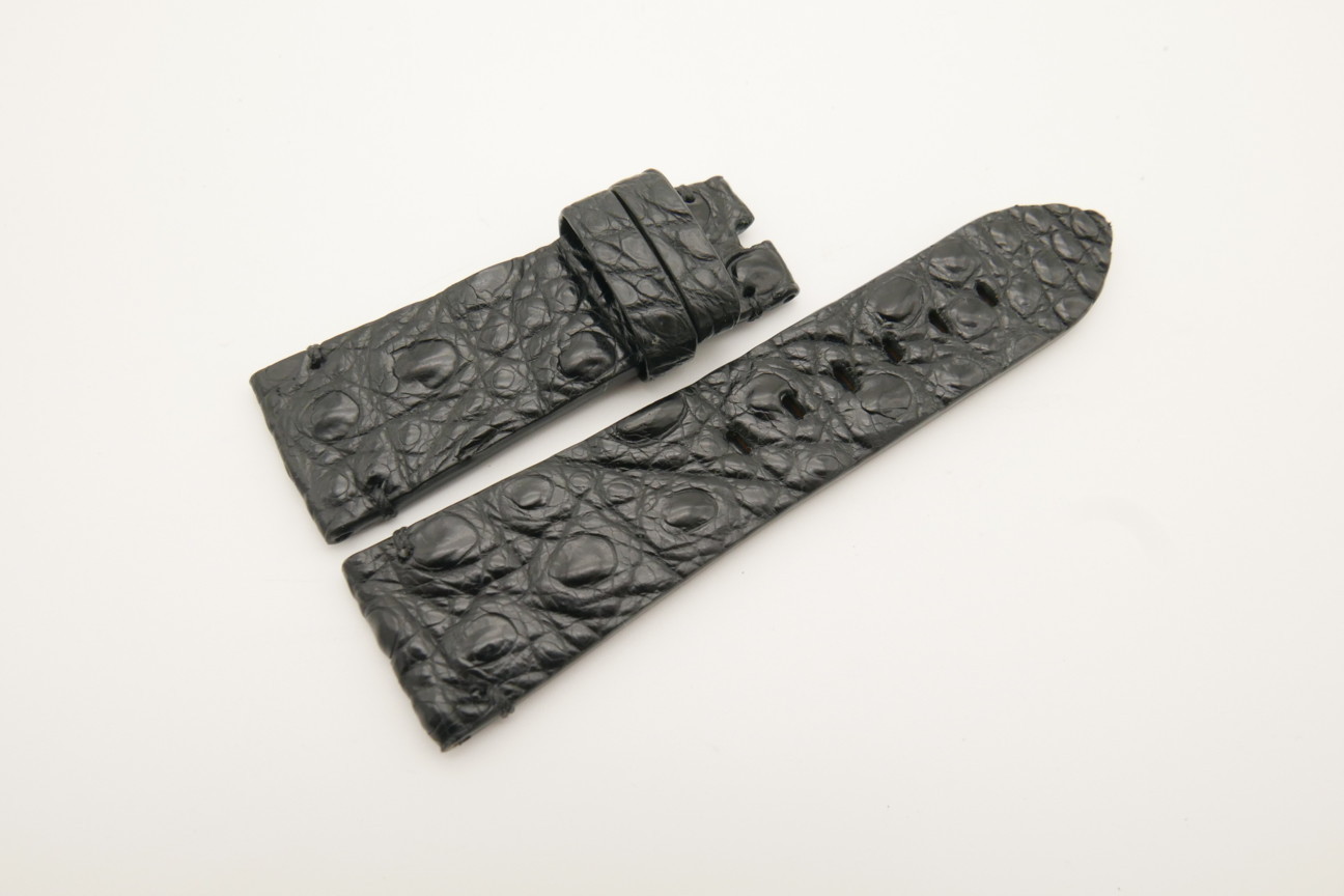26mm/22mm Black Genuine HORNBACK CROCODILE Skin Leather Watch Strap for Panerai #WT4604