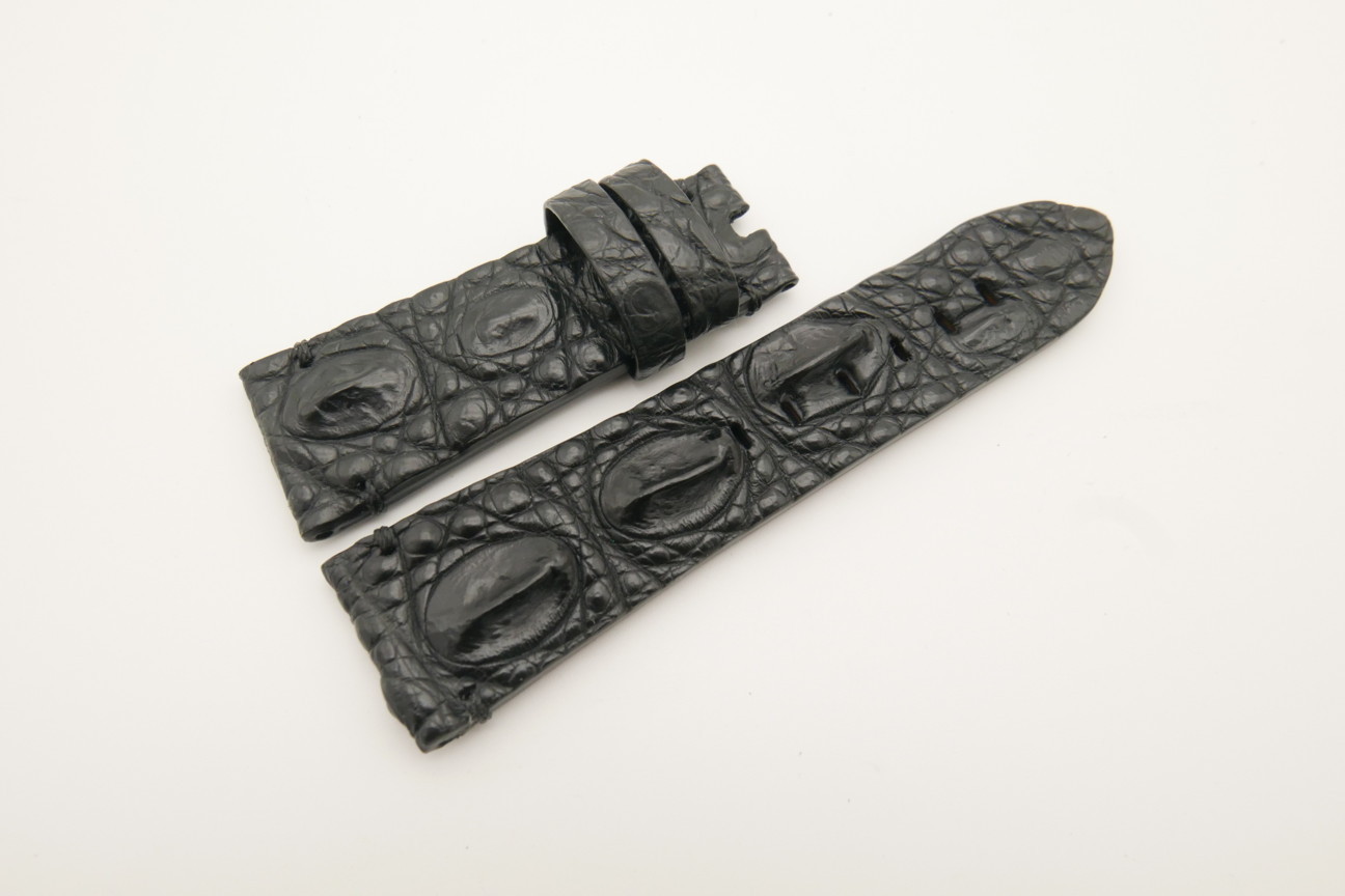 26mm/22mm Black Genuine HORNBACK CROCODILE Skin Leather Watch Strap for Panerai #WT4605