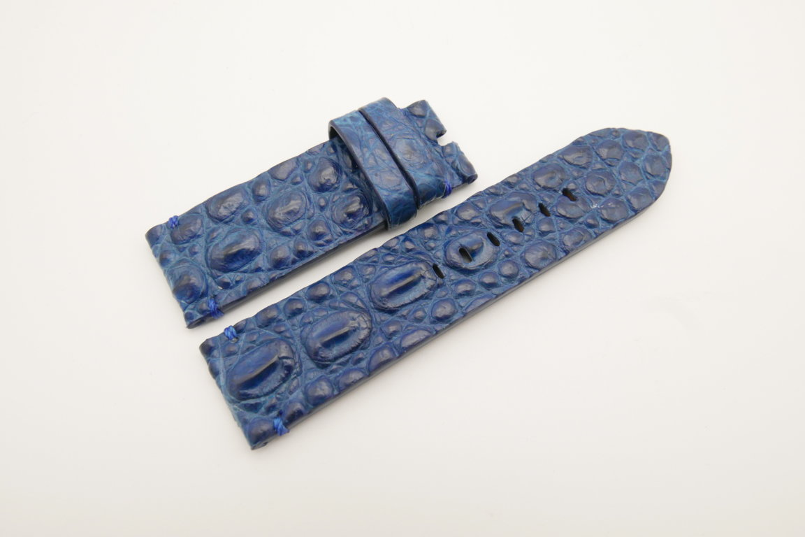 24mm/24mm Dark Blue Genuine HORNBACK CROCODILE Skin Leather Watch Strap for Panerai #WT4634
