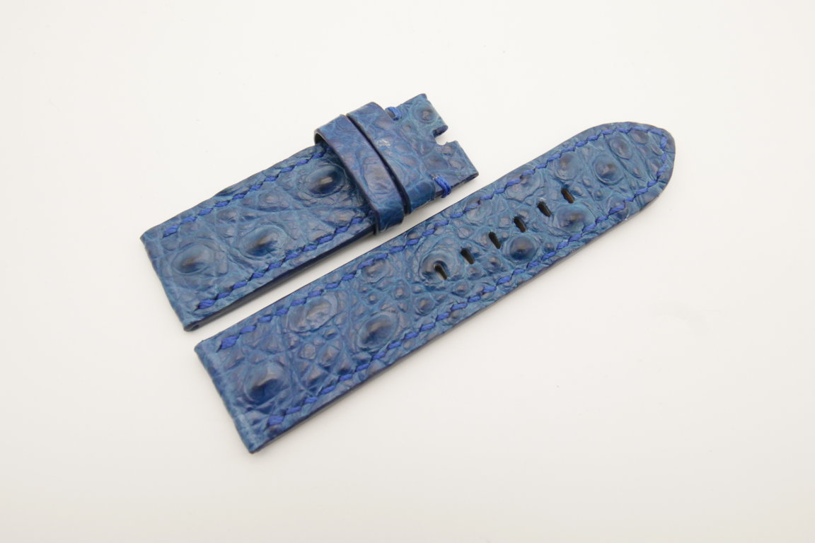 24mm/24mm Dark Blue Genuine HORNBACK CROCODILE Skin Leather Watch Strap for Panerai #WT4635