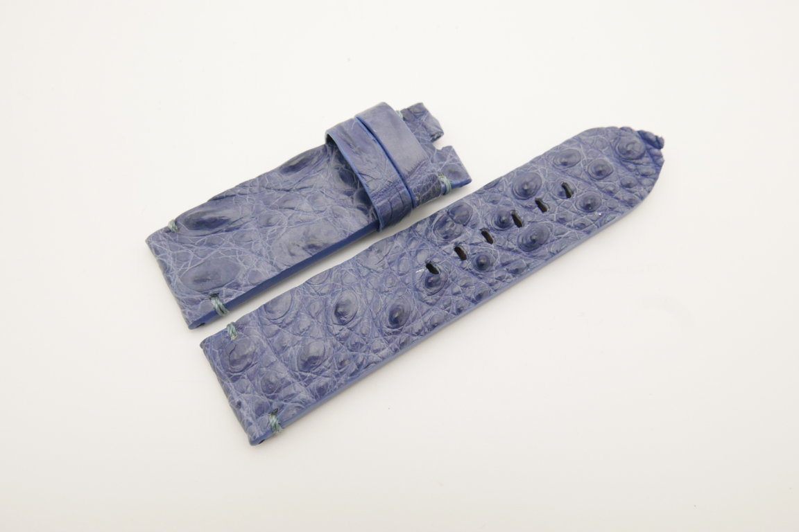 24mm/24mm Light Blue Genuine HORNBACK CROCODILE Skin Leather Watch Strap for Panerai #WT4637