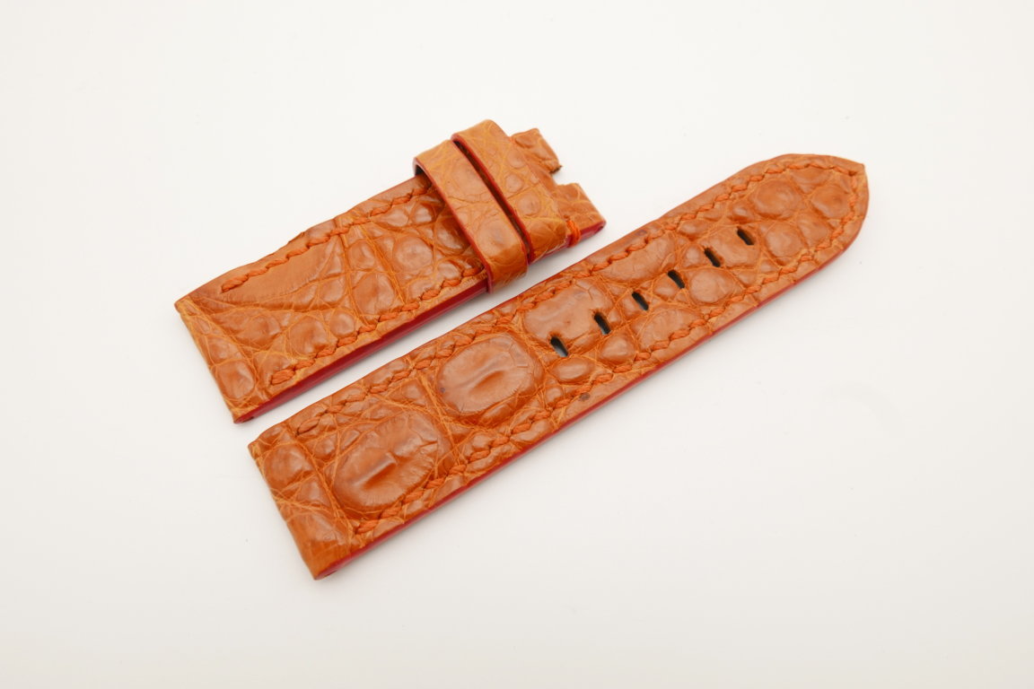 24mm/24mm Orange Genuine HORNBACK CROCODILE Skin Leather Watch Strap for Panerai #WT4640