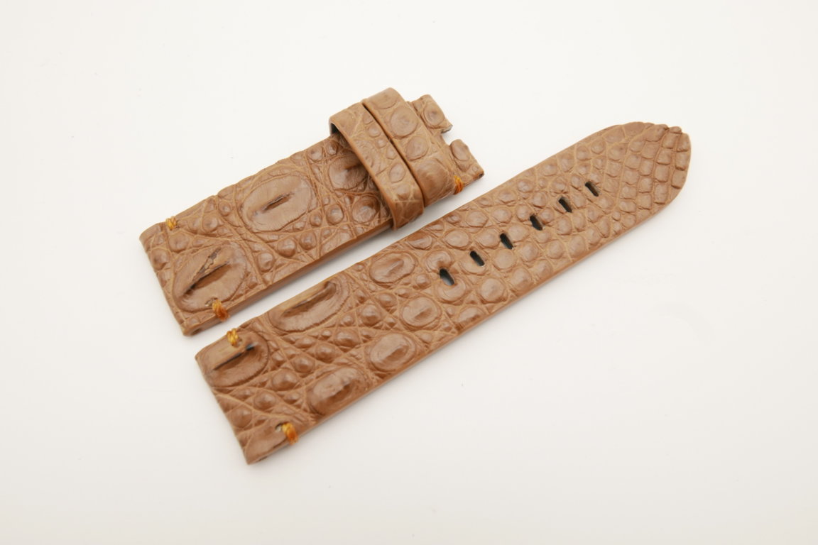 24mm/24mm Light Brown Genuine HORNBACK CROCODILE Skin Leather Watch Strap for Panerai #WT4642