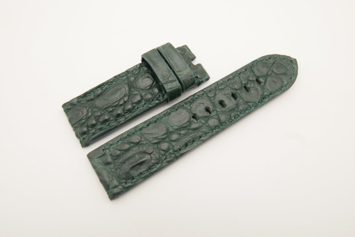 24mm/24mm Dark Green Genuine HORNBACK CROCODILE Skin Leather Watch Strap for Panerai #WT4646