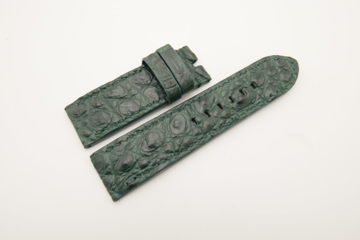 24mm/24mm Dark Green Genuine HORNBACK CROCODILE Skin Leather Watch Strap for Panerai #WT4647