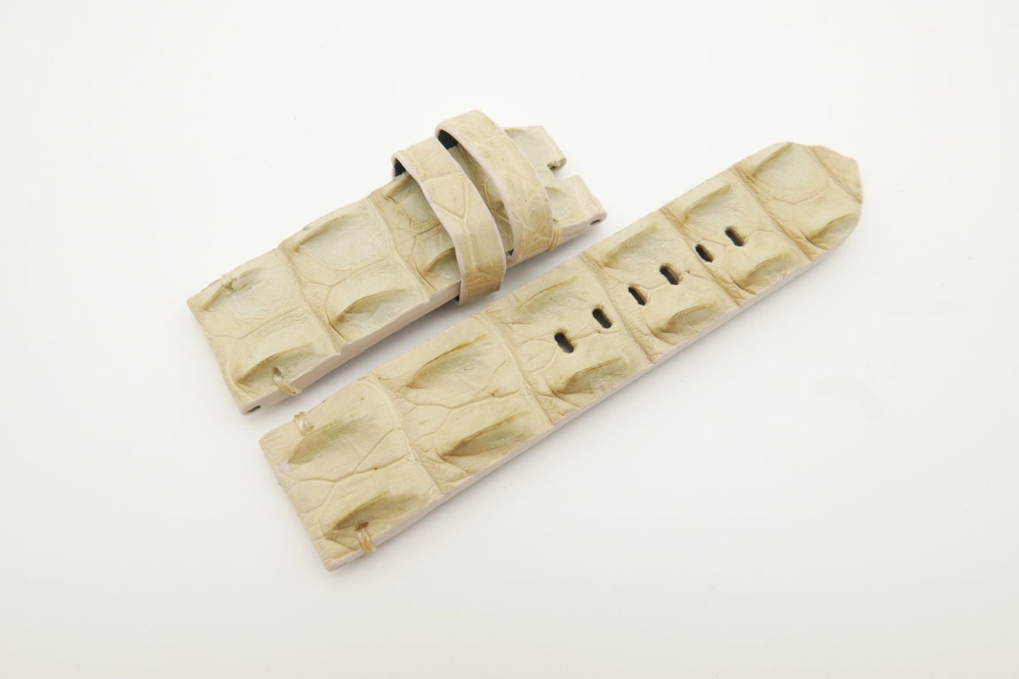 24mm/24mm Beige Genuine HORNBACK CROCODILE Skin Leather Watch Strap for Panerai #WT4648
