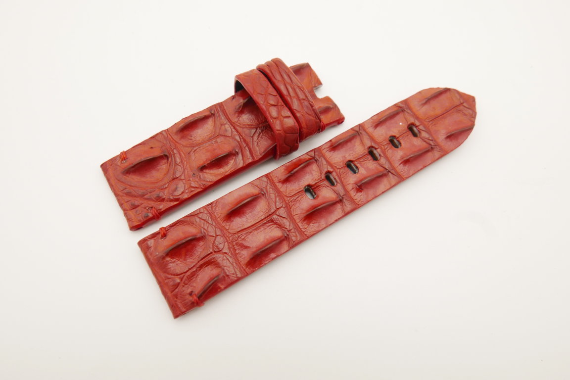 24mm/24mm Red Genuine HORNBACK CROCODILE Skin Leather Watch Strap for Panerai #WT4651