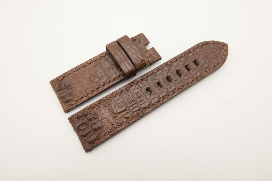 24mm/24mm Brown Genuine HORNBACK CROCODILE Skin Leather Watch Strap for Panerai #WT4653